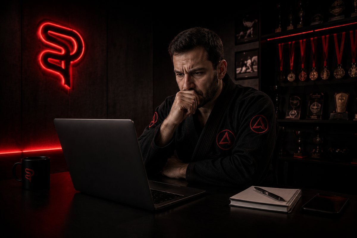 Gym owner reviewing numbers on a laptop — market saturation and price wars